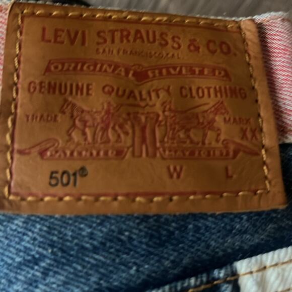 Levis 501 High Rise Medium Wash Color Block Denim Shorts 24 Retro Funky Cutoff - Picture 6 of 11